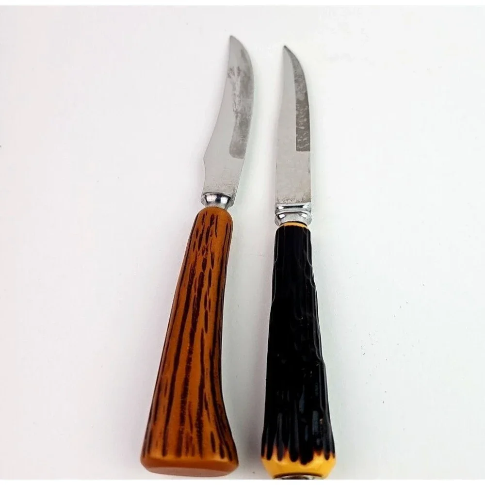 Sheffield English Stainless Deer Horn Style Steak Knife 4.50 in Blade Set of 2